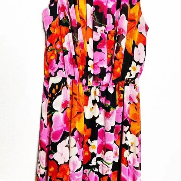 Eliza J Floral Chiffon Sleeveless Pleated Maxi Dress 4 Sheath - Picture 7 of 10